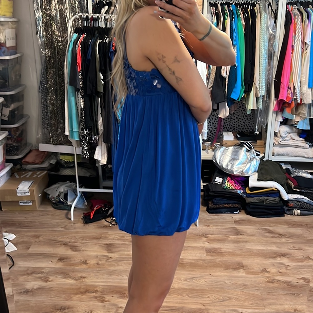 Alice + Olivia Y2K Bright Blue Paillette Silk Bubble Dress - Picture 14 of 14